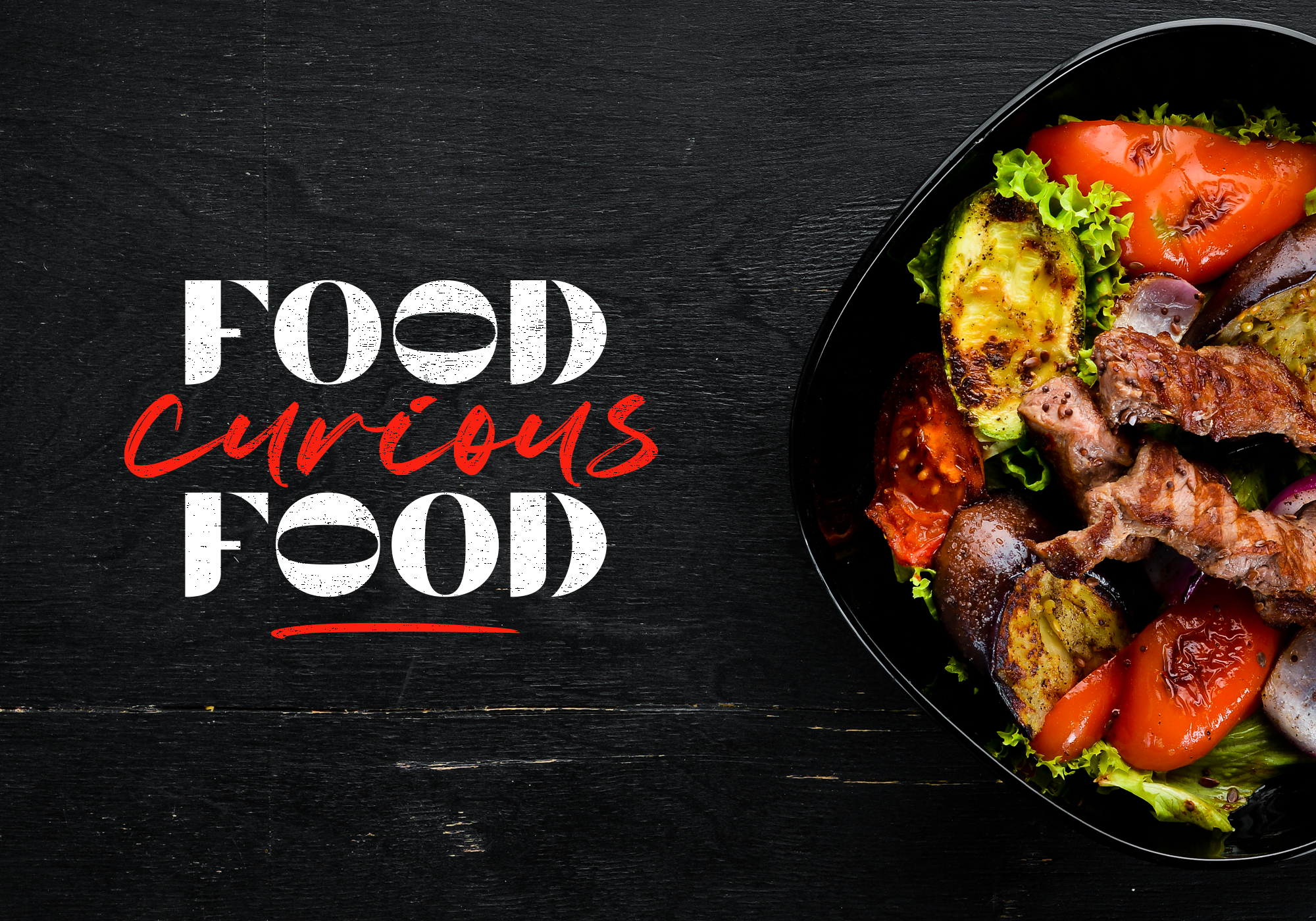 Food consultant branding shown on a business card with the logo alongside a bowl of Asian food