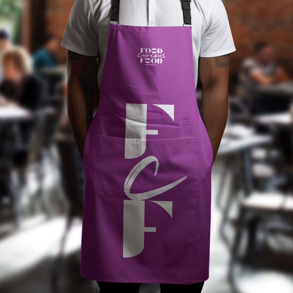 Food consultant branding, Used as a a monogram logo on a purple chefs apron