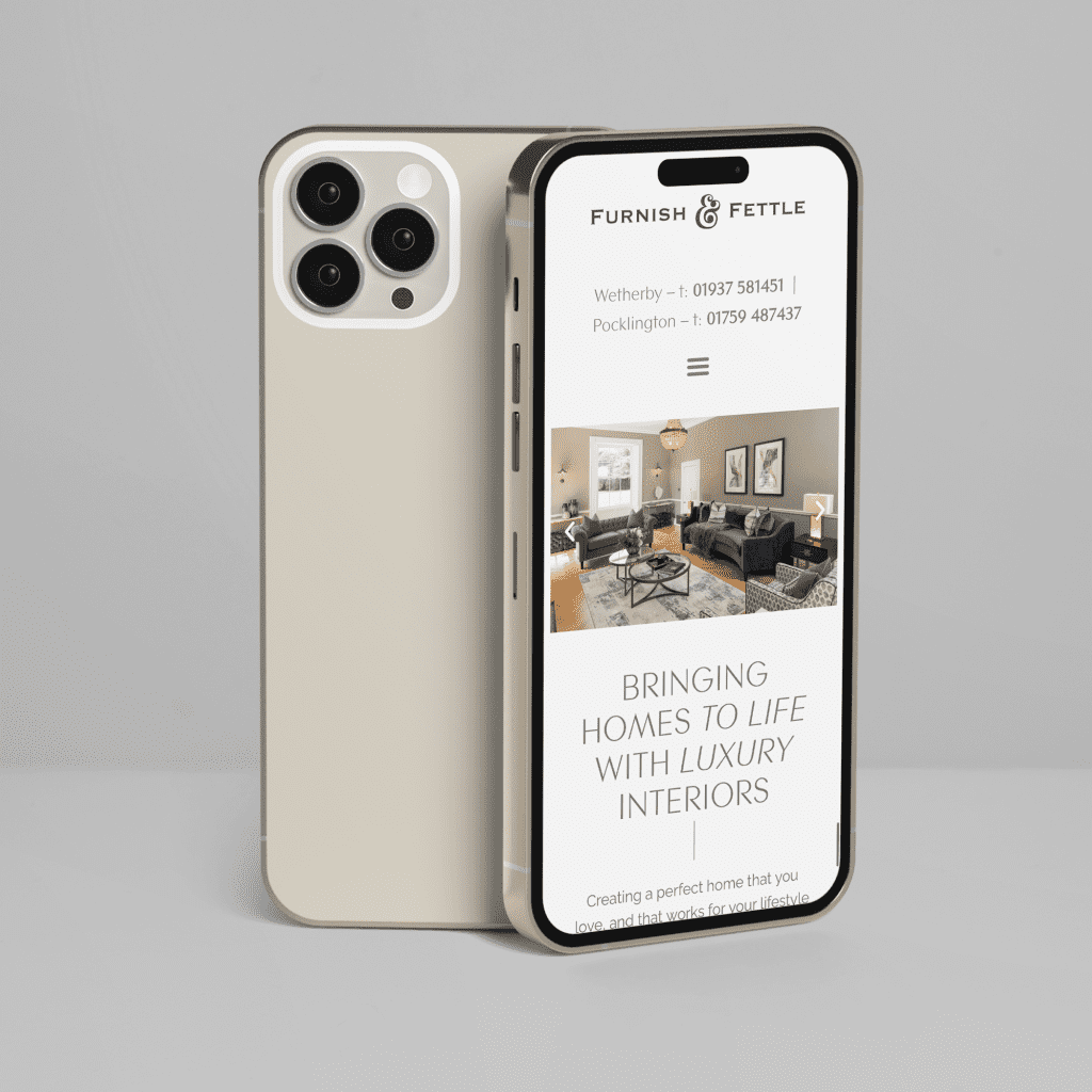 Mobile device showing the Home page of a website created for interior Design Company Furnish & Fettle