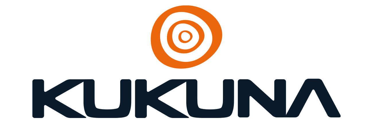 Performance sports eyewear brand design, Kukuna in dark blue text with Orange sun icon in orange above the text