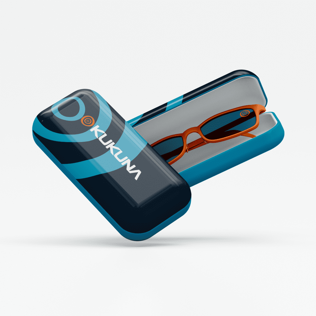 Kukuna logo and brand pattern applied to sunglasses and glasses case