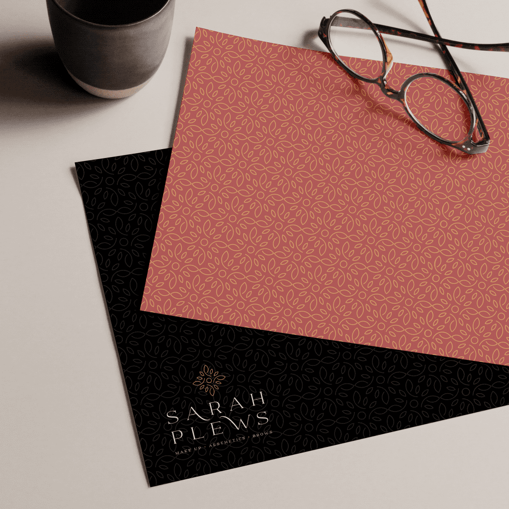 Brand pattern created for a make up artist, on both black and teracotta paper
