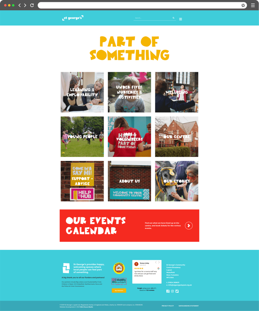 Full length mockup of website designed and developed by Mint Sauce Media for a not for profit charity website, showing the home page design