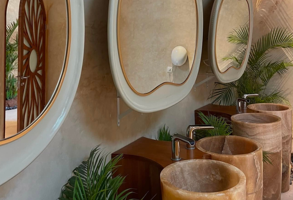 marble basins in beautiful aesthetics salon. Branding for aesthetics salons