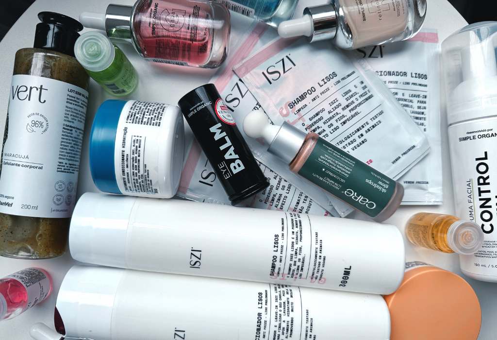 Launching a brand new product? A selection of new beauty products with brand names showing.